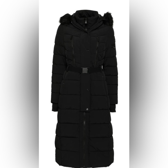 Michael Kors 💅❄️ Black Maxi Long Fur Winter Puffer Coat MK Jacket NEW $400 - Picture 16 of 16